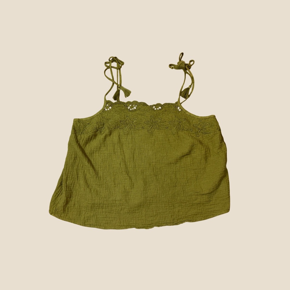 Universal Thread Olive Green Gauze Embroidered Tassel Cami Top XXL NWT